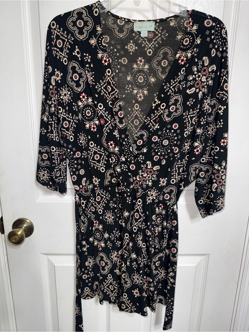 Veronica M Black Floral Paisley Wrap Jumpsuit/Romper